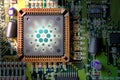 financial technology and internet money - circuit board mining and coin CARDANO ADA