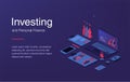 Financial technology isometric layout with blockchain bank card cash money personal access decorative icons vector