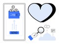 Digital Wallet, Data Analysis, Cloud Technology, Financial Transactions, and Heart Symbol Concept Royalty Free Stock Photo