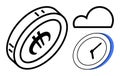 Digital Economy Concept with Coin Symbol, Clock, and Cloud for Blockchain and Time Management Royalty Free Stock Photo