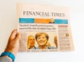 Financial times, press newspaper reporting about Angela Merkel e Royalty Free Stock Photo
