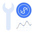 Financial Tools and Data Analysis Featuring Wrench, Dollar Icon, and Line Graph Royalty Free Stock Photo