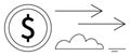 Financial Transactions and Cloud Computing Concept with Dollar Symbol and Arrows Royalty Free Stock Photo