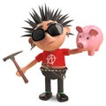 Financially challenged punk rocker is about to smash his piggy bank, 3d illustration Royalty Free Stock Photo