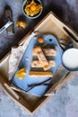 Financier biscuits with Physalis and almond flakes