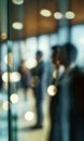 Financier, office workers behind glass, blurred background, perfect lighting, high detail