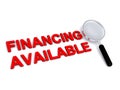 Financing available with magnifying glass on white