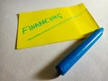 financing bussiness terminology presented on yellow paper slip Royalty Free Stock Photo