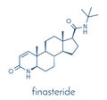 Finasteride male pattern baldness drug molecule. Also used in benign prostatic hyperplasia BPH, enlarged prostate treatment.. Royalty Free Stock Photo