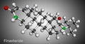 Finasteride molecule. It is used to treat symptoms of benign prostatic hypertrophy and male pattern baldness. Molecular model. 3D