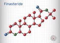 Finasteride molecule. It is used to treat symptoms of benign prostatic hypertrophy and male pattern baldness. Sheet of paper in a