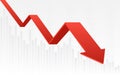 Abstract financial chart with red color 3d downtrend line graph and numbers in stock market on gradient white color background Royalty Free Stock Photo