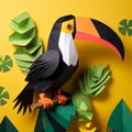 Finch Paper Craft: Polygon Toucan Design On Yellow Background