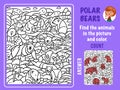 Find bears among snow and ice, color and count. Games for kids. Puzzle game with hidden objects. Funny cartoon