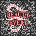 Find beauty in every day. Red and white phrase isolated on background. Lettering for posters, cards design.