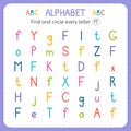 Find and circle every letter F. Worksheet for kindergarten and preschool. Exercises for children Royalty Free Stock Photo