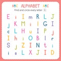 Find and circle every letter I. Worksheet for kindergarten and preschool. Exercises for children