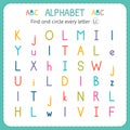 Find and circle every letter L. Worksheet for kindergarten and preschool. Exercises for children Royalty Free Stock Photo