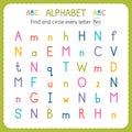 Find and circle every letter N. Worksheet for kindergarten and preschool. Exercises for children Royalty Free Stock Photo