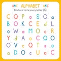 Find and circle every letter O. Worksheet for kindergarten and preschool. Exercises for children