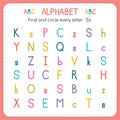 Find and circle every letter S. Worksheet for kindergarten and preschool. Exercises for children Royalty Free Stock Photo