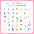 Find and circle every letter W. Worksheet for kindergarten and preschool. Exercises for children