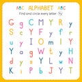 Find and circle every letter Y. Worksheet for kindergarten and preschool. Exercises for children Royalty Free Stock Photo