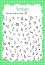 Find and circle number ten simple educational activity for children, outline illustration, educational printable worksheet