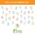 Find & color number 5 worksheet