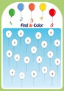 find and color numbers 1-5, math worksheet for kids