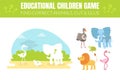 Find Correct Animals, Cut and Glue, Educational Children Game with Cute African Animals Vector illustration Royalty Free Stock Photo