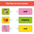 Find the correct answer. Draw a line. Learning words. Education developing worksheet. Activity page for study English. Game for