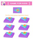 Find the correct group of geometric shapes. Attention tasks for children. Printable worksheet Royalty Free Stock Photo