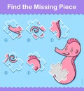 Find the missing piece sea horse kids puzzle Royalty Free Stock Photo