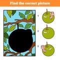 Find the correct picture, game for children. Worm in apple