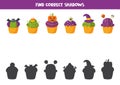 Find correct shadow of all Halloween muffins. Royalty Free Stock Photo