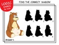 Find the correct shadow Bear. Task with answer. Cute cartoon Teddy. Learning matching game for child with fun animal. Logic Games Royalty Free Stock Photo