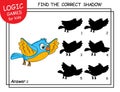 Find the correct shadow Bird. Cute cartoon Parrot. Educational matching game with cartoon character. Logic Games for Kids