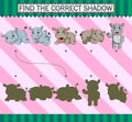 Find the correct shadow. Cartoon cute rhino Royalty Free Stock Photo