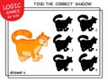 Find the correct shadow Cat. Task with answer. Cute cartoon Kitten. Learning matching game for child with fun animal. Logic Games Royalty Free Stock Photo