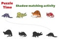 Find the correct shadow. Colorful vector illustration of dinosaurs