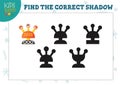 Find the correct shadow for cute cartoon humanoid robot educational preschool kids mini game