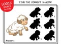 Find the correct shadow. Cute cartoon Mutton, Sheep. Educational matching game for children with fun character. Logic Game