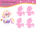 Find correct shadow cute sweet unicorn vector