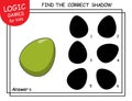 Find the correct shadow the Easter Egg. Cute cartoon egg isolated on white background. Shadow matching game for children.