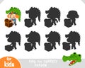 Find the correct shadow, education game, Cartoon character pirate and crocodile and treasure chest Royalty Free Stock Photo