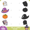 Find the correct shadow, education game for children, Halloween items Royalty Free Stock Photo