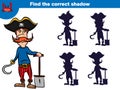 Find the correct shadow, education game for children Set of cartoon pirate characters. Vector illustration