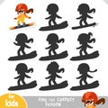 Find the correct shadow, education game for kids, Cute cartoon girl snowboarding
