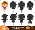 Find the correct shadow, education game for kids, Cute cartoon scarecrow Royalty Free Stock Photo